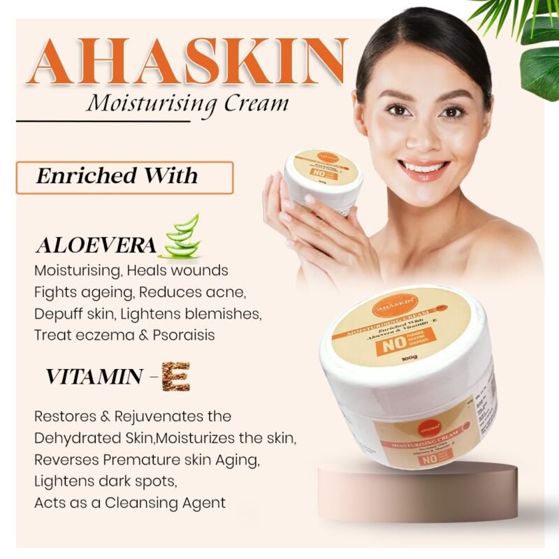 Ahaskin Moisturising Cream Enriched With Aloe Vera & Vitamin E, Free From Paraben, Silicone And Sulphate 100 g - Image 3