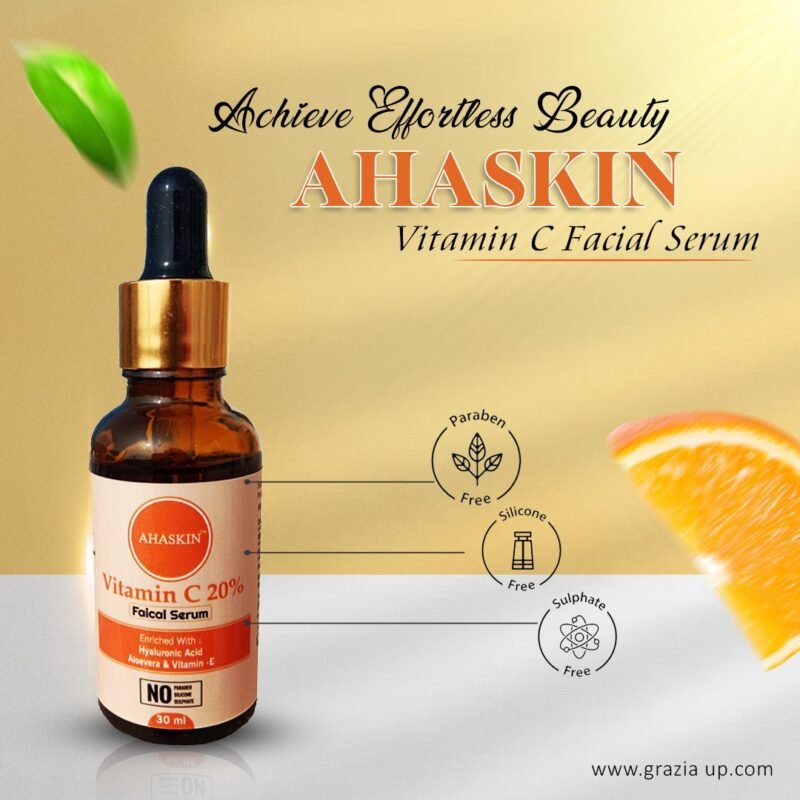 Ahaskin 20% Vitamin C Serum Enriched With Hyaluronic Acid Aloevera & Vitamin E, Silicon Free, Paraben And Sulphate Free 30ml - Image 3