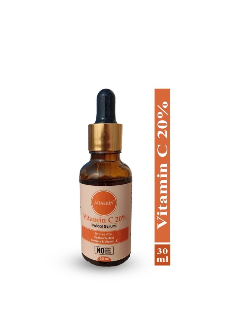 Ahaskin 20% Vitamin C Serum Enriched With Hyaluronic Acid Aloevera & Vitamin E, Silicon Free, Paraben And Sulphate Free 30ml